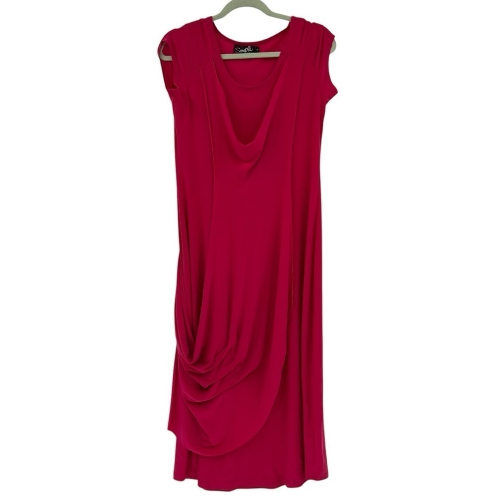 Sympli Hot Pink Draped Midi Dress Size 6 Lagenlook Career‎ Business Canadian
